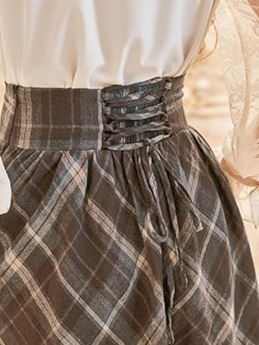 Scarlet Darkness Plaid Skirt Renaissance Long Skirts Maxi Winter Skirt Coffee L - Picture 2 of 4